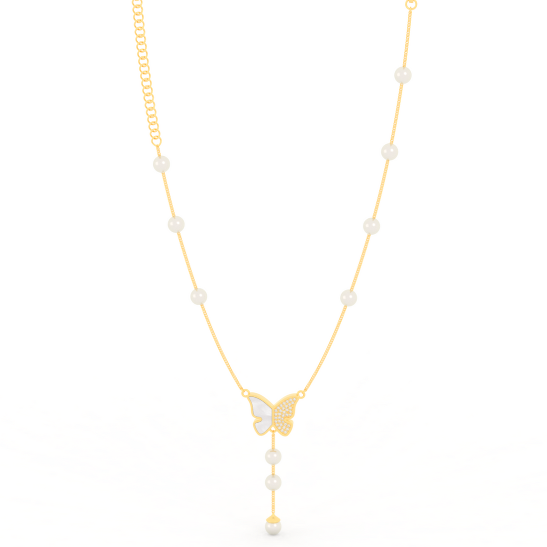 Adorable Butterfly Pearl Y Shape Necklace, Hallmarked 925 Sterling Silver