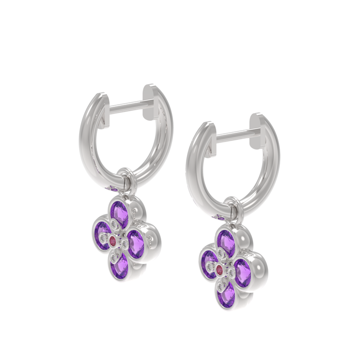 Amethyst Clover Leaf Dangle Earrings, Hallmarked 925 Sterling Silver