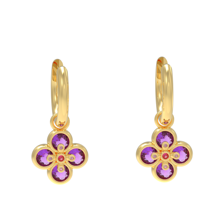 Amethyst Clover Leaf Dangle Earrings, Hallmarked 925 Sterling Silver