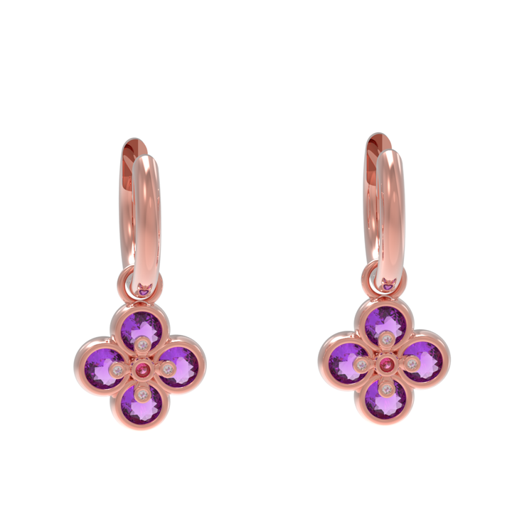 Amethyst Clover Leaf Dangle Earrings, Hallmarked 925 Sterling Silver