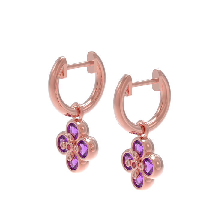 Amethyst Clover Leaf Dangle Earrings, Hallmarked 925 Sterling Silver