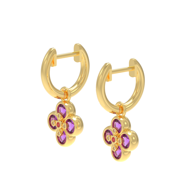 Amethyst Clover Leaf Dangle Earrings, Hallmarked 925 Sterling Silver