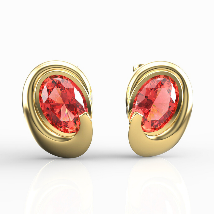 Art Deco Ruby Stud For Girlfriend, Hallmarked 925 Sterling Silver