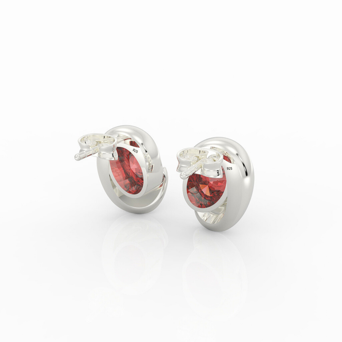 Art Deco Ruby Stud For Girlfriend, Hallmarked 925 Sterling Silver