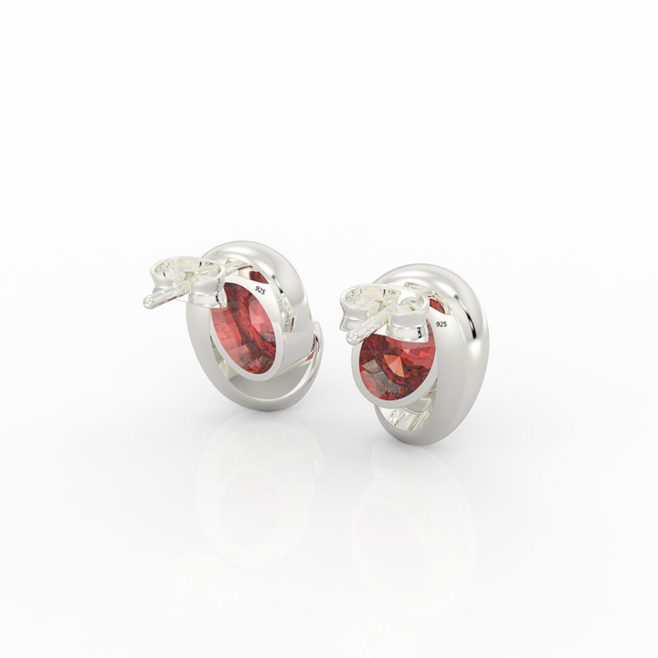 Art Deco Ruby Stud For Girlfriend, Hallmarked 925 Sterling Silver