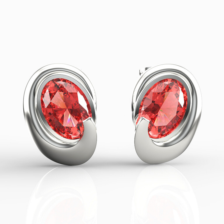Art Deco Ruby Stud For Girlfriend, Hallmarked 925 Sterling Silver