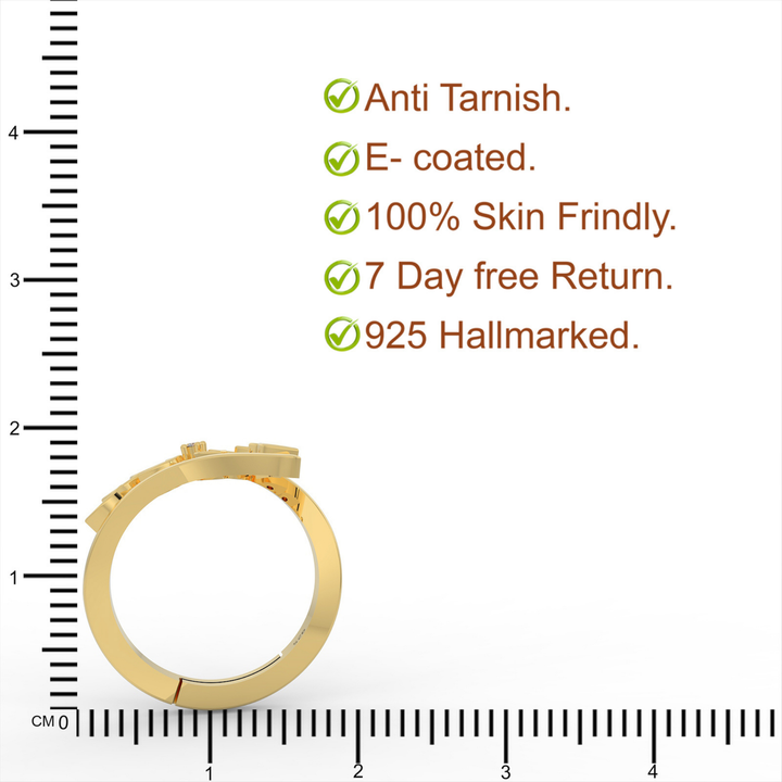 Art Deco Solitaire Split Shank Ring, Hallmarked 925 Sterling Silver Yellow Gold