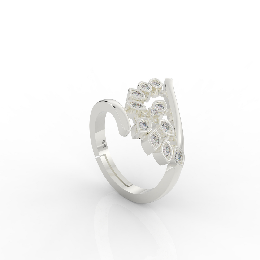 Art Deco Solitaire Split Shank Ring, Hallmarked 925 Sterling Silver White Gold