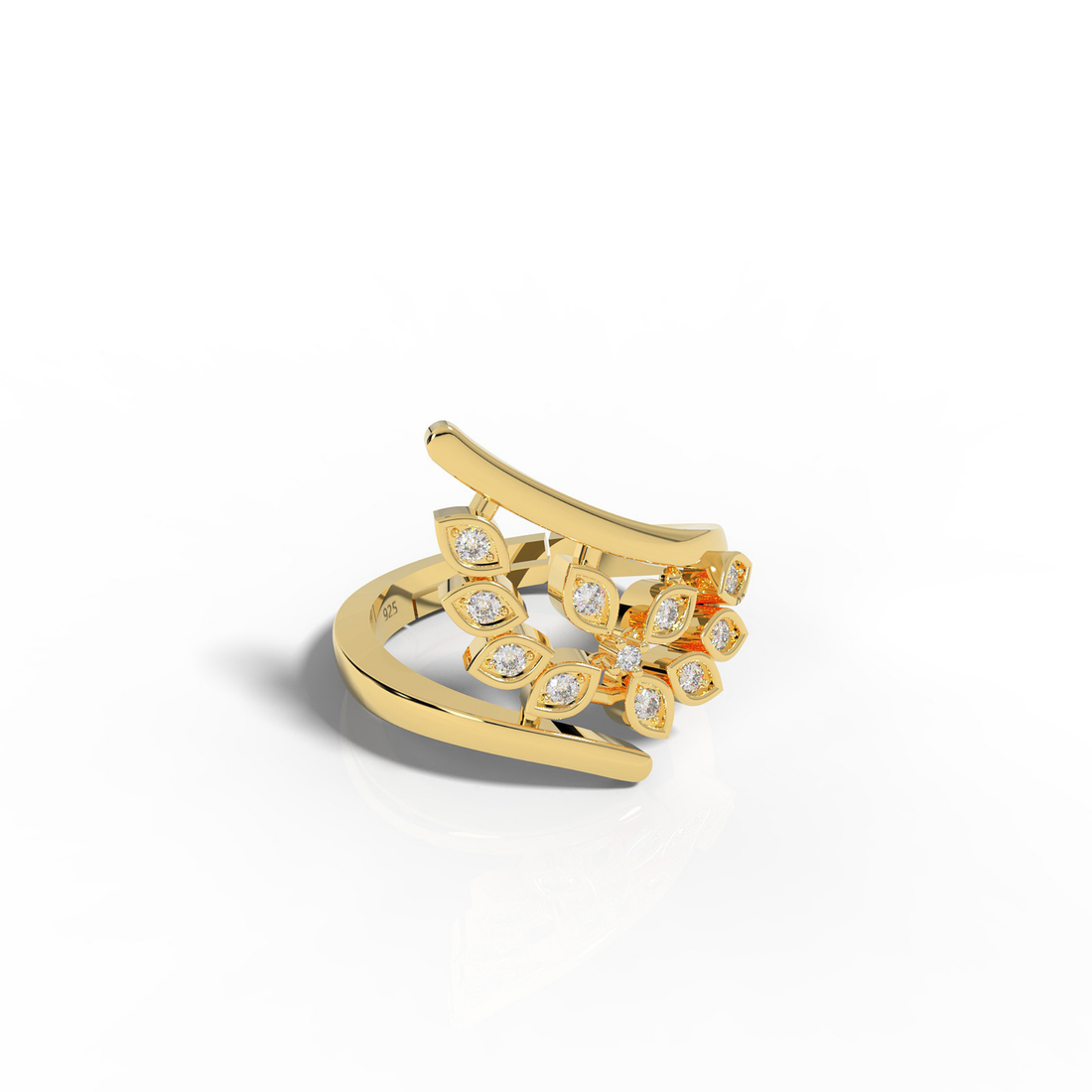 Art Deco Solitaire Split Shank Ring, Hallmarked 925 Sterling Silver Yellow Gold