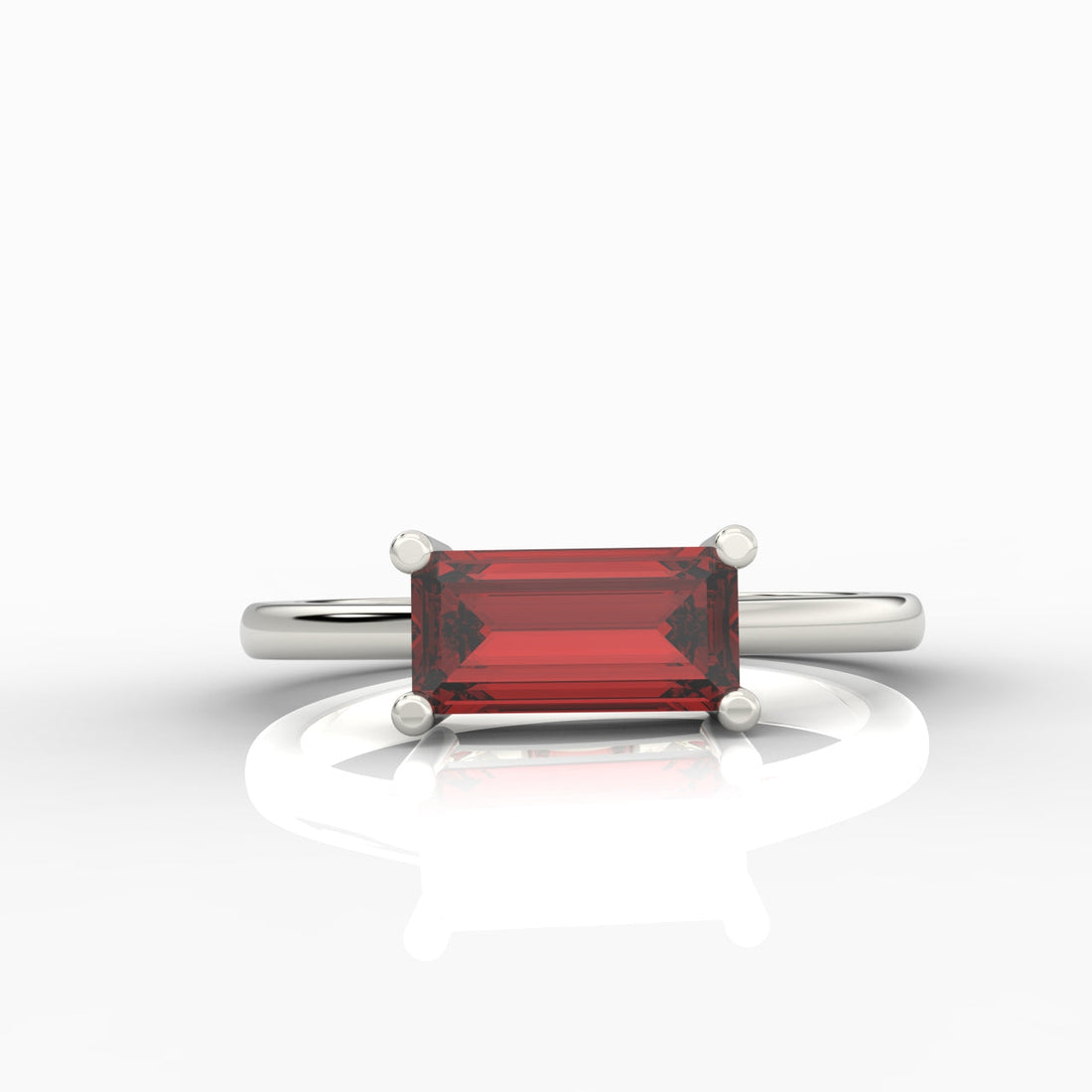 Baguette Cut Garnet Solitaire Ring, Hallmarked 925 Sterling Silver