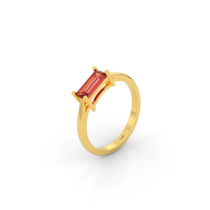 Baguette Cut Garnet Solitaire Ring, Hallmarked 925 Sterling Silver