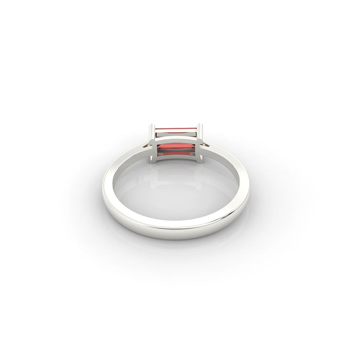 Baguette Cut Garnet Solitaire Ring, Hallmarked 925 Sterling Silver