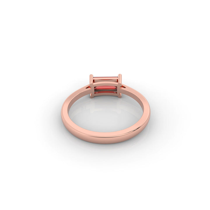 Baguette Cut Garnet Solitaire Ring, Hallmarked 925 Sterling Silver