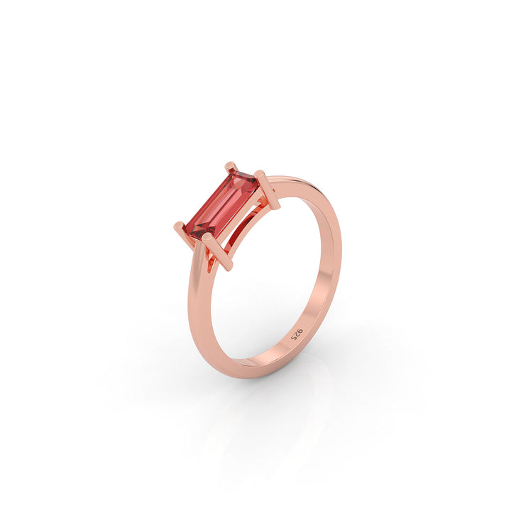 Baguette Cut Garnet Solitaire Ring, Hallmarked 925 Sterling Silver