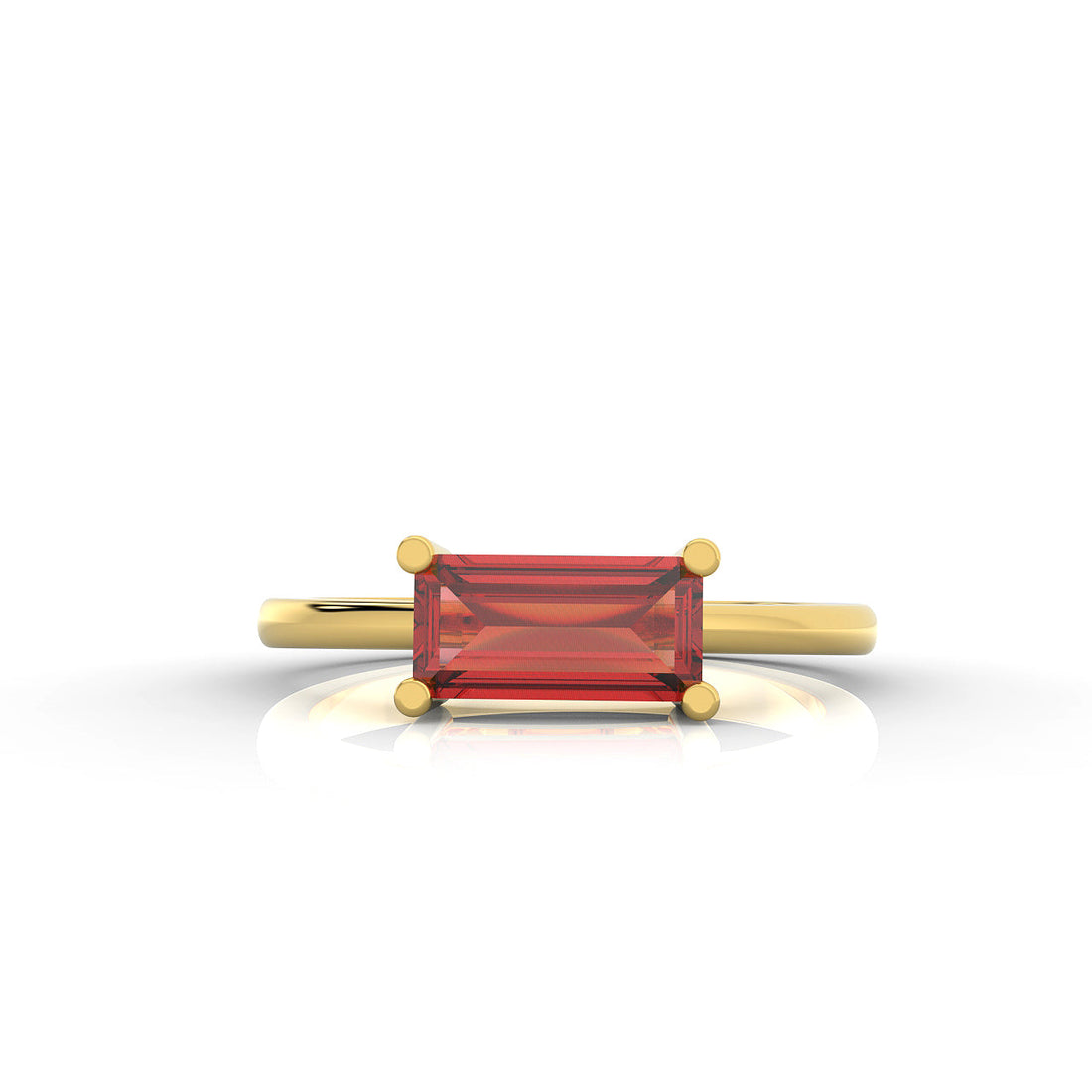 Baguette Cut Garnet Solitaire Ring, Hallmarked 925 Sterling Silver