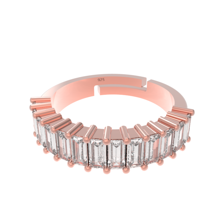 Baguette Cut Half Eternity Band Rose Gold Plated, Hallmarked 925 Sterling Silver