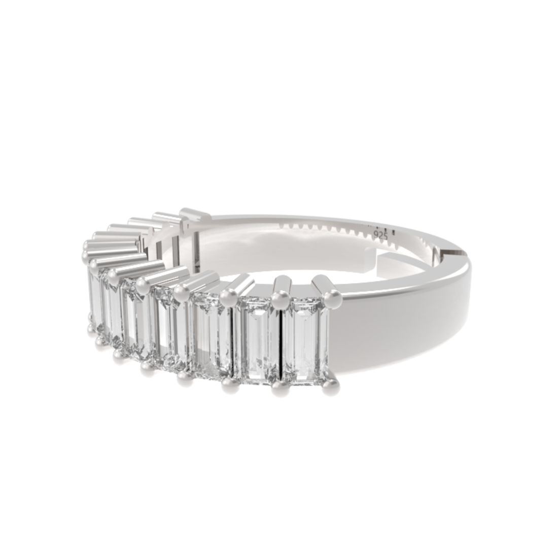 Baguette Cut Half Eternity Band White Gold Plated, Hallmarked 925 Sterling Silver