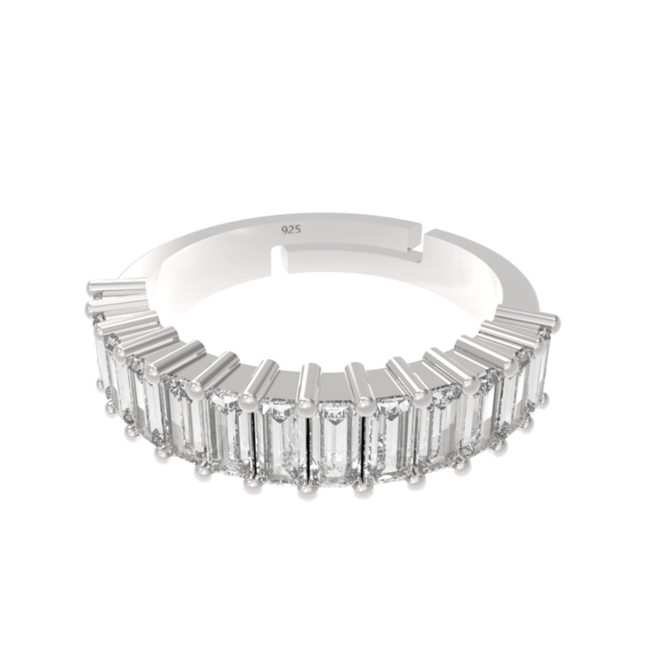 Baguette Cut Half Eternity Band White Gold Plated, Hallmarked 925 Sterling Silver