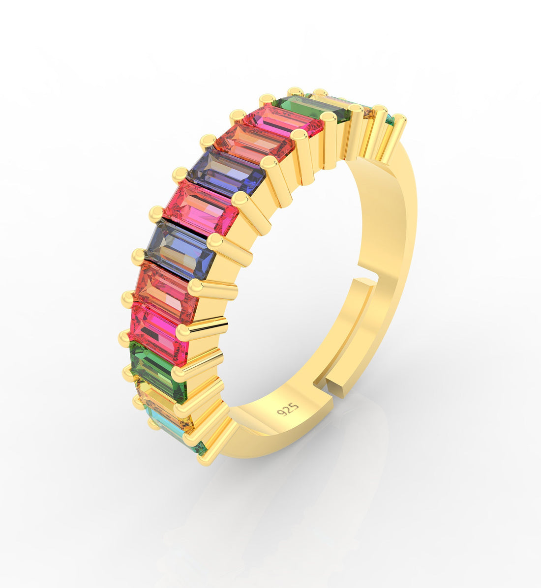 Baguette Cut Multi Sapphire Eternity Band- Hallmarked 925 Sterling Silver