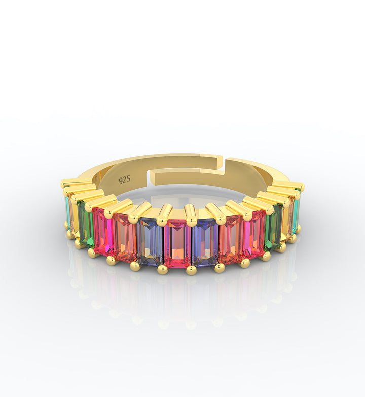 Baguette Cut Multi Sapphire Eternity Band- Hallmarked 925 Sterling Silver