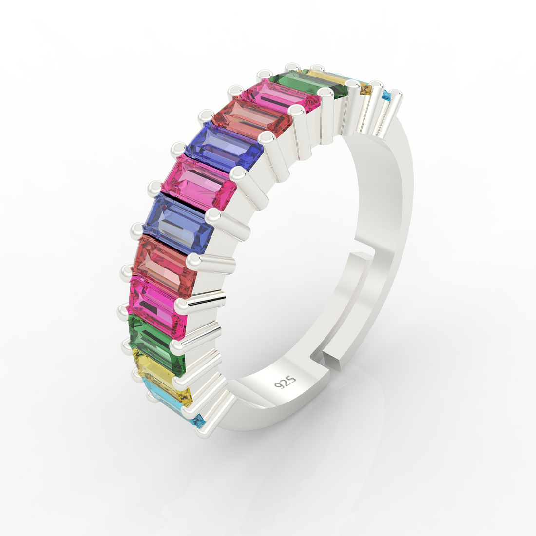 Baguette Cut Multi Sapphire Eternity Band White Gold Plated- Hallmarked 925 Sterling Silver