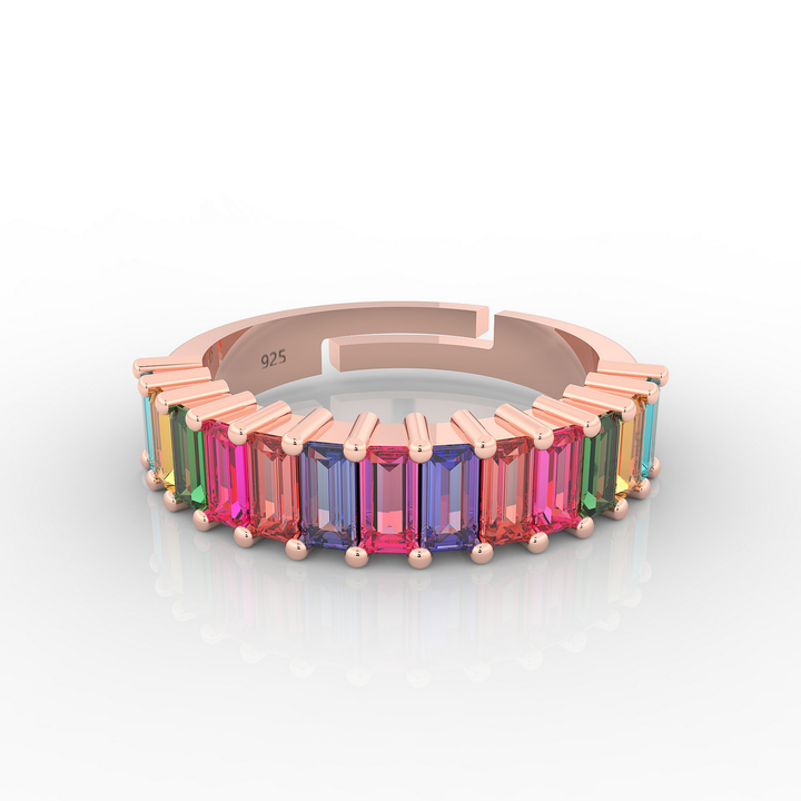 Baguette Cut Multi Sapphire Eternity Band Rose Gold Plated- Hallmarked 925 Sterling Silver