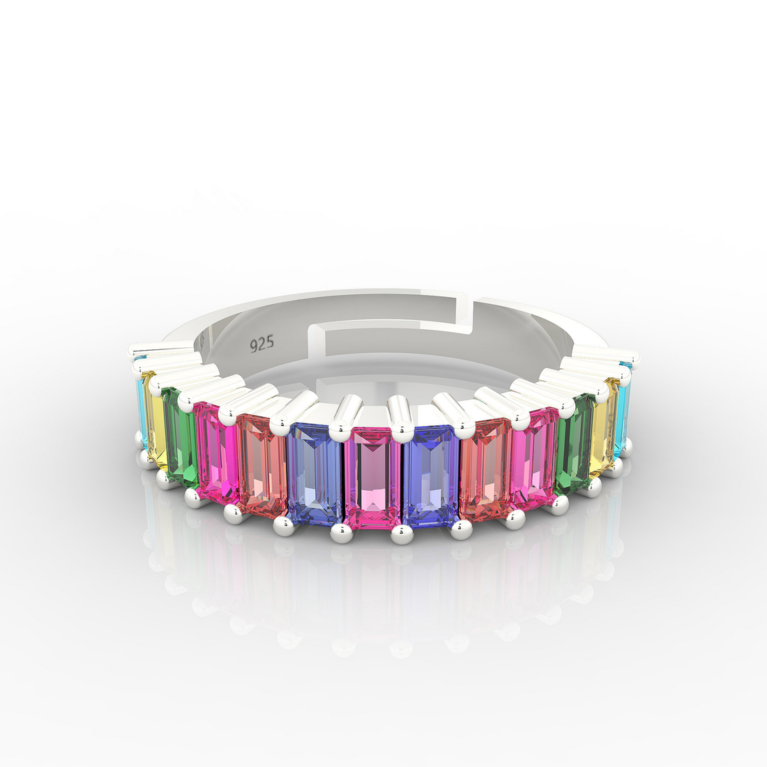 Baguette Cut Multi Sapphire Eternity Band White Gold Plated- Hallmarked 925 Sterling Silver