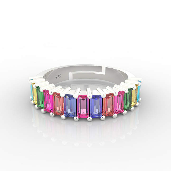Baguette Cut Multi Sapphire Eternity Band White Gold Plated- Hallmarked 925 Sterling Silver