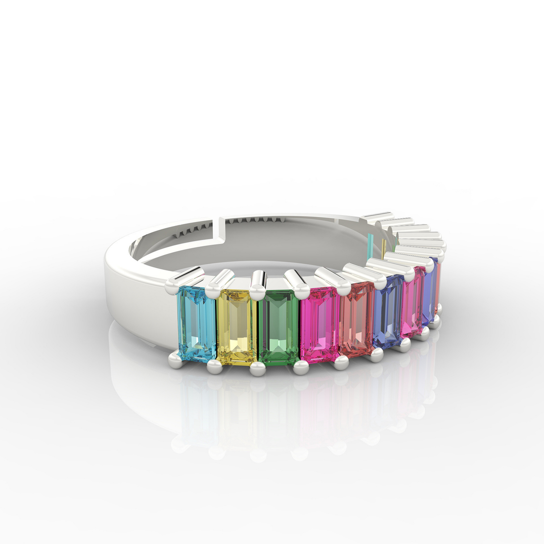 Baguette Cut Multi Sapphire Eternity Band White Gold Plated- Hallmarked 925 Sterling Silver