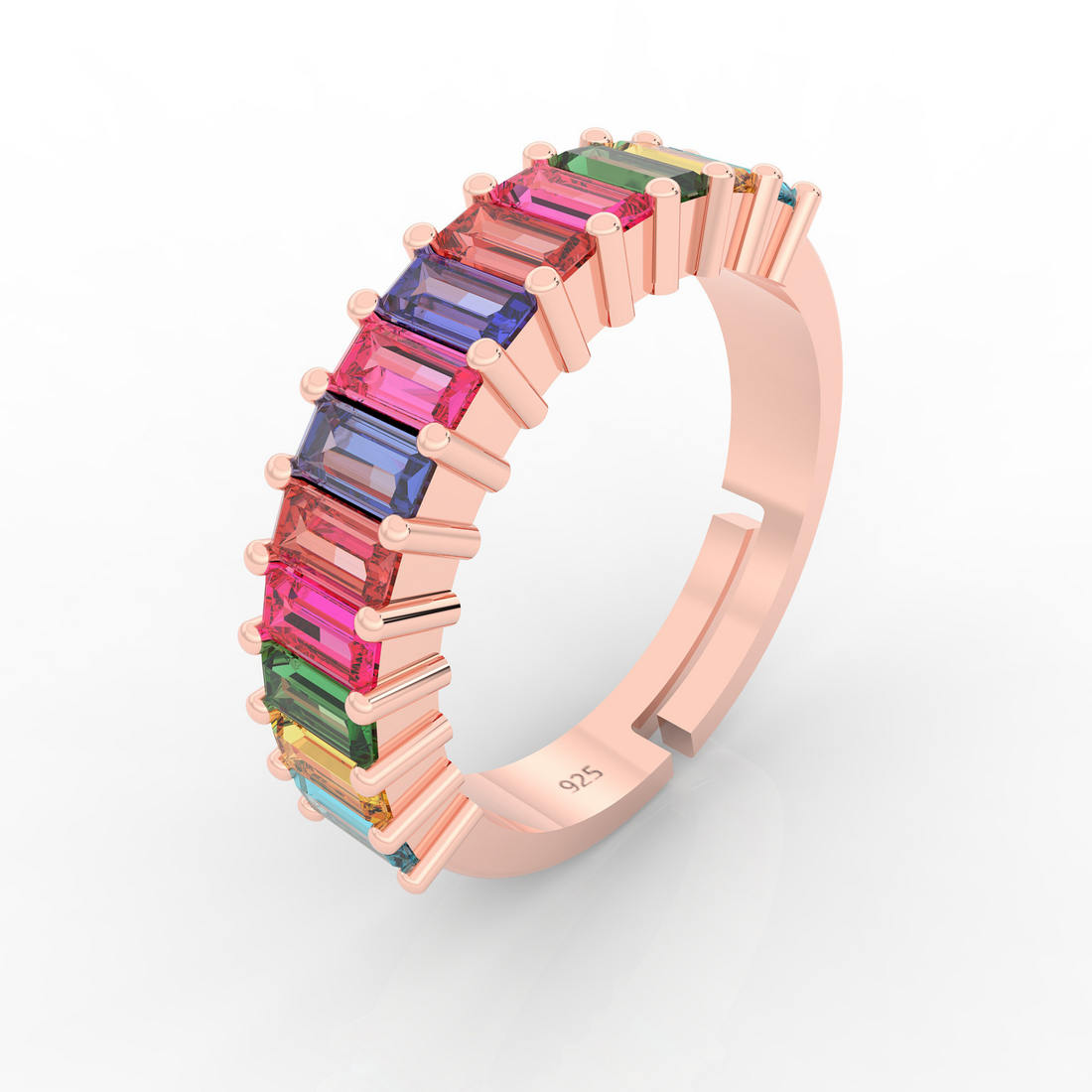 Baguette Cut Multi Sapphire Eternity Band Rose Gold Plated- Hallmarked 925 Sterling Silver