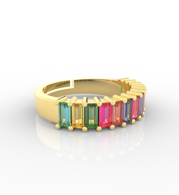 Baguette Cut Multi Sapphire Eternity Band- Hallmarked 925 Sterling Silver