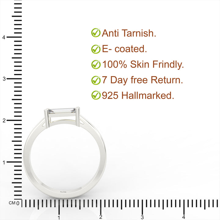 Baguette Cut Solitaire Ring, Hallmarked 925 Sterling Silver