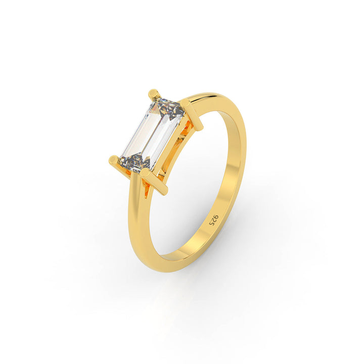 Baguette Cut Solitaire Ring, Hallmarked 925 Sterling Silver
