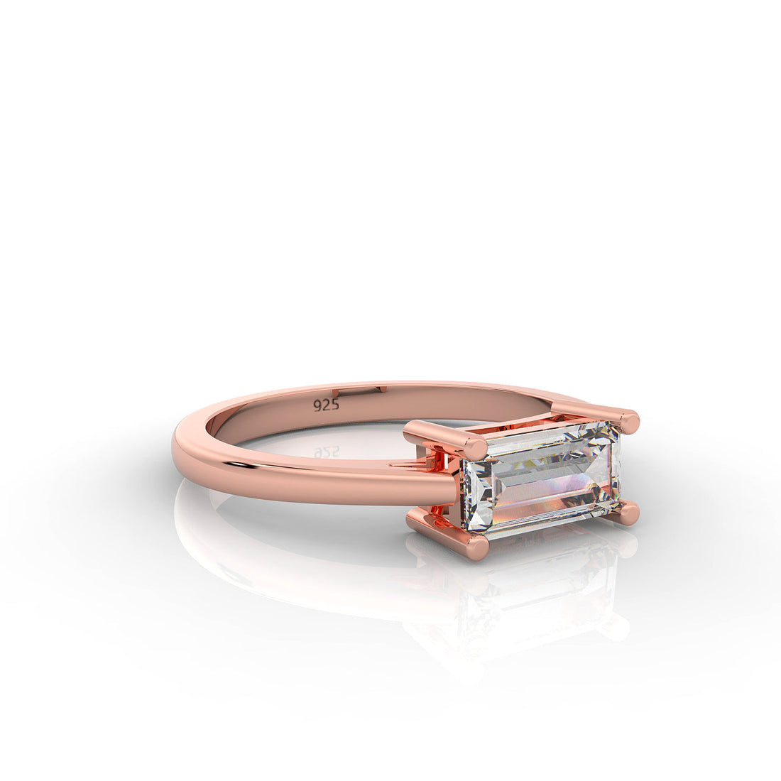Baguette Cut Solitaire Ring, Hallmarked 925 Sterling Silver