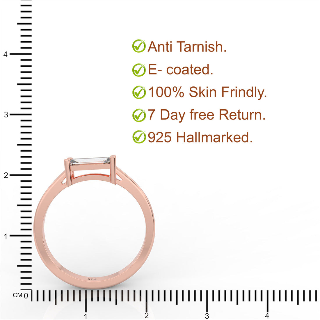 Baguette Cut Solitaire Ring, Hallmarked 925 Sterling Silver
