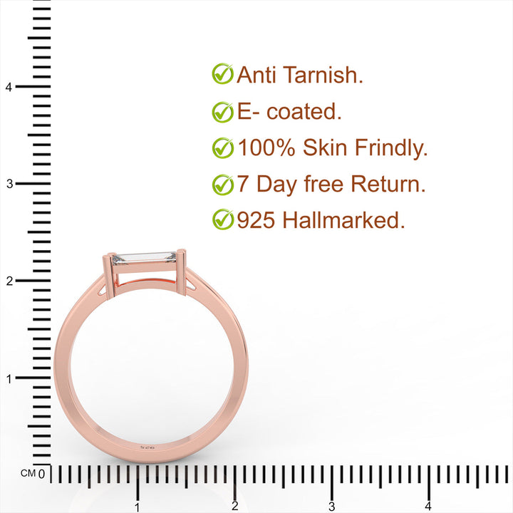 Baguette Cut Solitaire Ring, Hallmarked 925 Sterling Silver