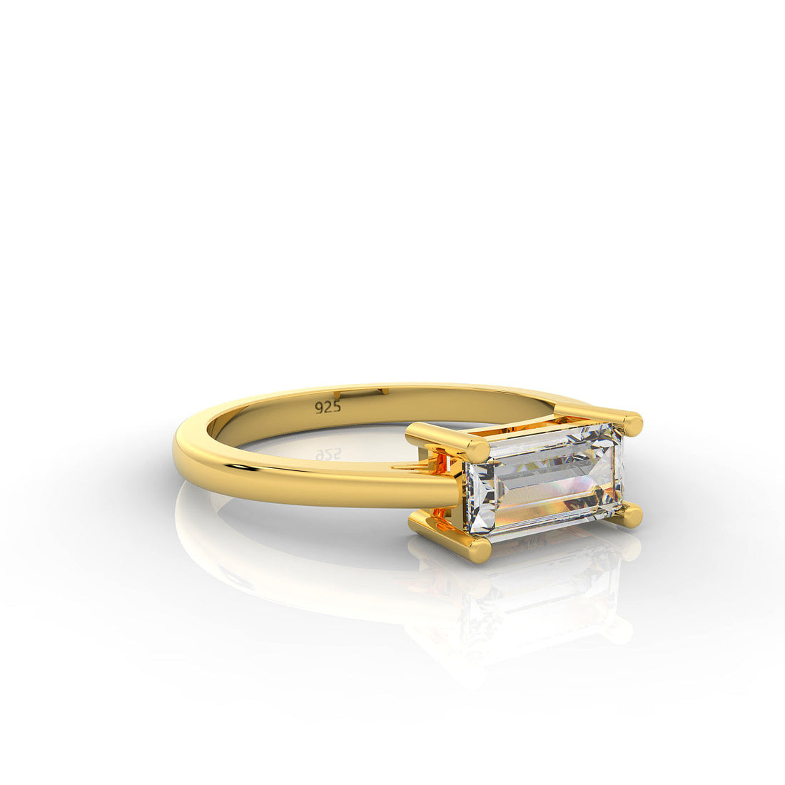 Baguette Cut Solitaire Ring, Hallmarked 925 Sterling Silver