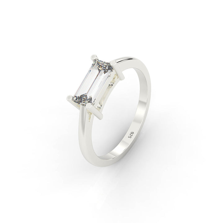 Baguette Cut Solitaire Ring, Hallmarked 925 Sterling Silver