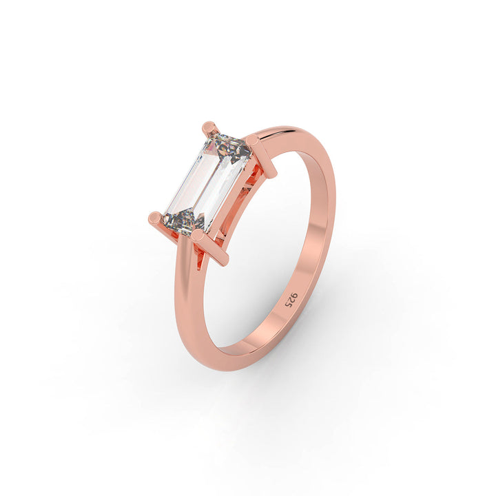 Baguette Cut Solitaire Ring, Hallmarked 925 Sterling Silver