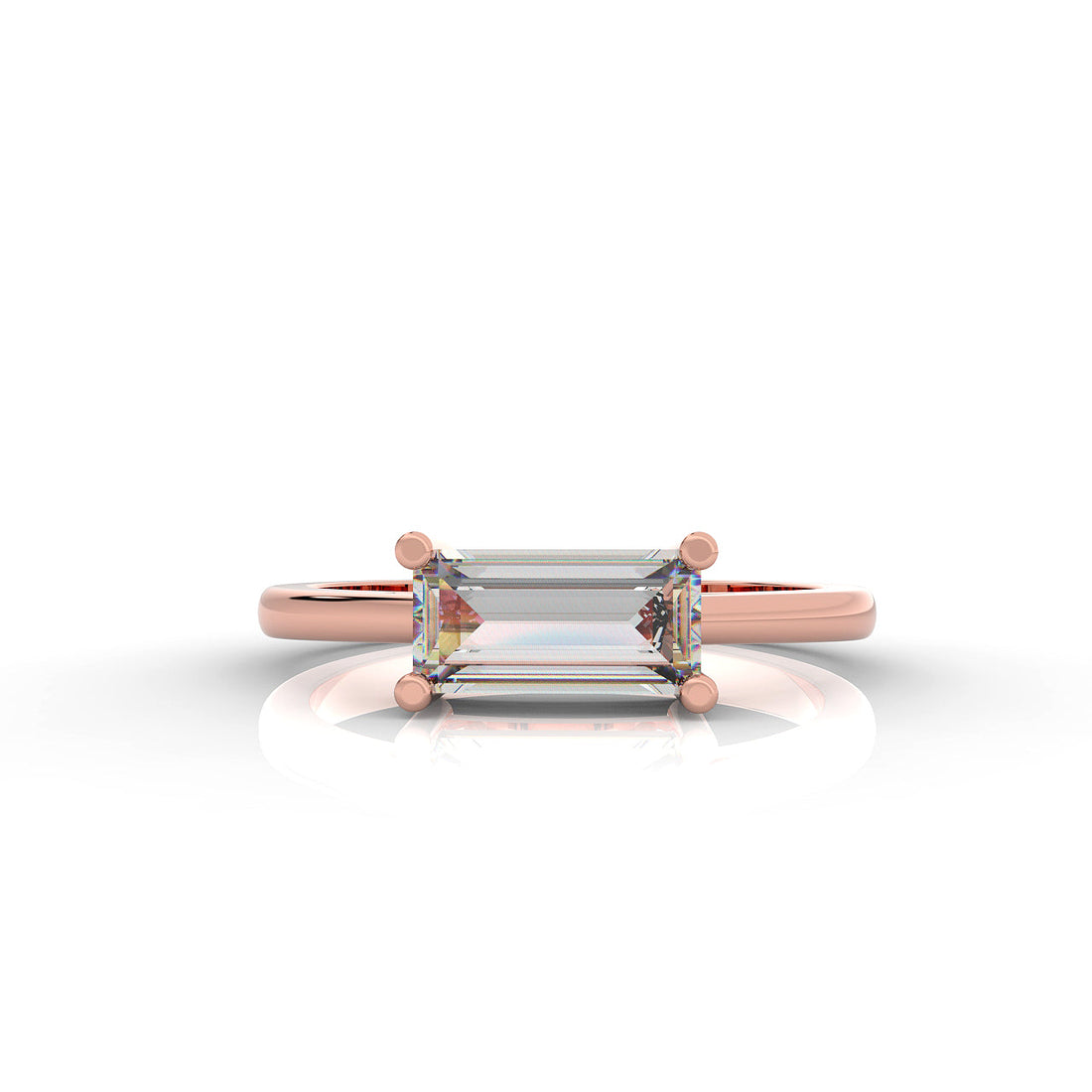 Baguette Cut Solitaire Ring, Hallmarked 925 Sterling Silver