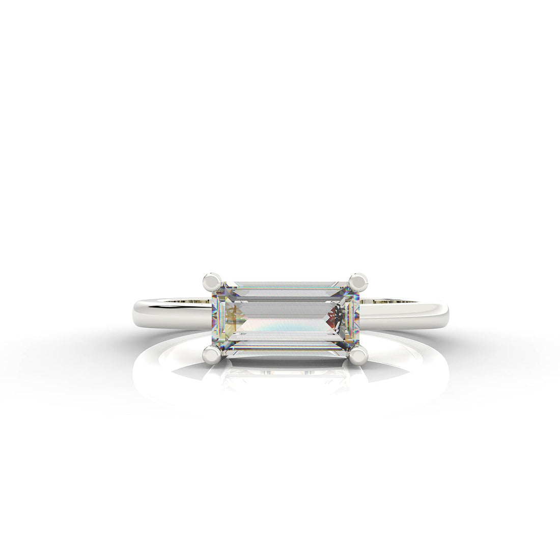 Baguette Cut Solitaire Ring, Hallmarked 925 Sterling Silver