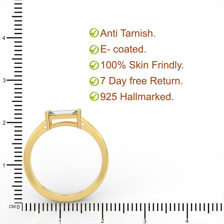 Baguette Cut Solitaire Ring, Hallmarked 925 Sterling Silver