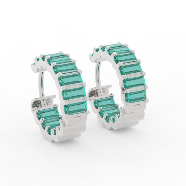 Baguette Emerald C-Hoop Earrings, Hallmarked 925 Sterling Silver