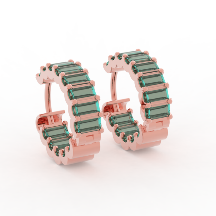 Baguette Emerald C-Hoop Earrings, Hallmarked 925 Sterling Silver