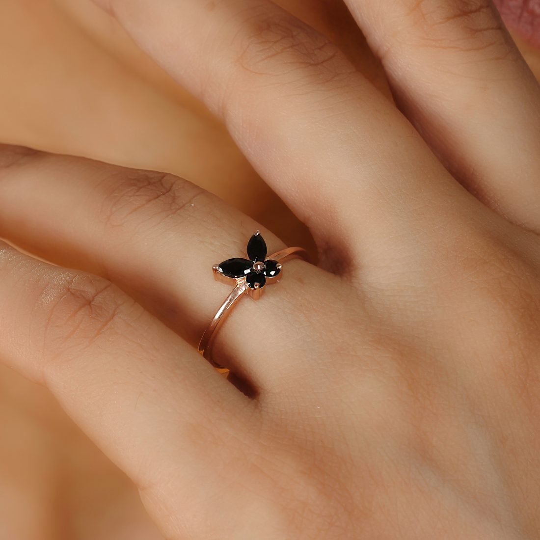 Black Butterfly Ring – Hallmarked 925 Sterling Silver Yellow Gold Plated | Bold & Stylish Jewelry