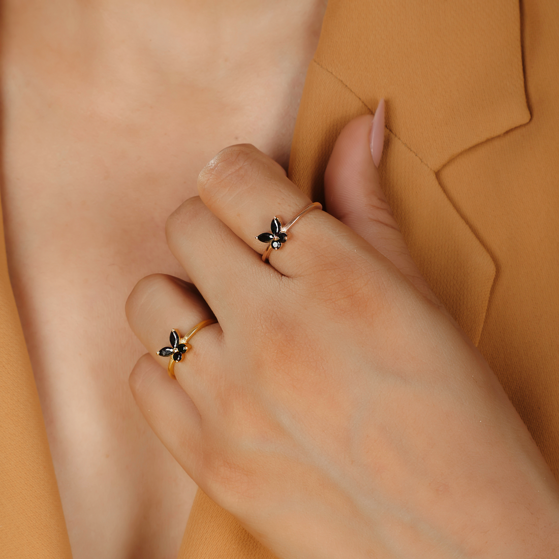 Black Butterfly Chunky Ring Yellow Gold Plated- Hallmarked 925 Sterling Silver Yellow Gold