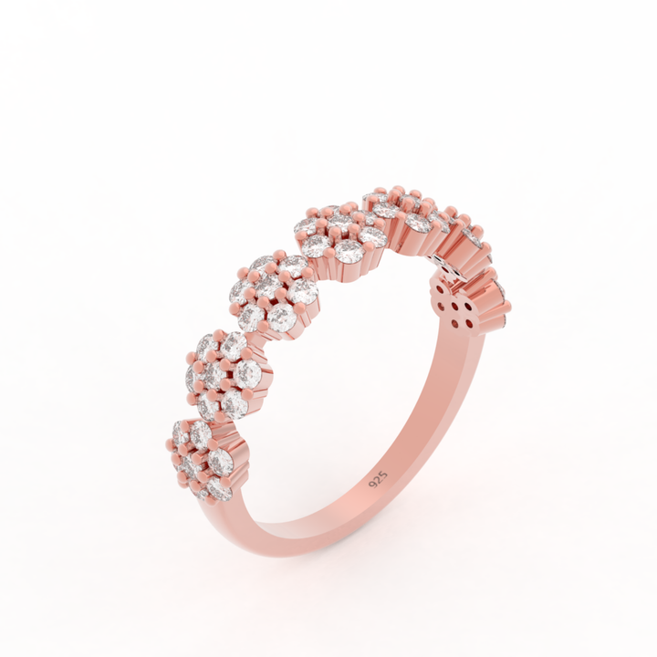 Bloom Cluster Half Wedding Band, Hallmarked 925 Sterling Silver