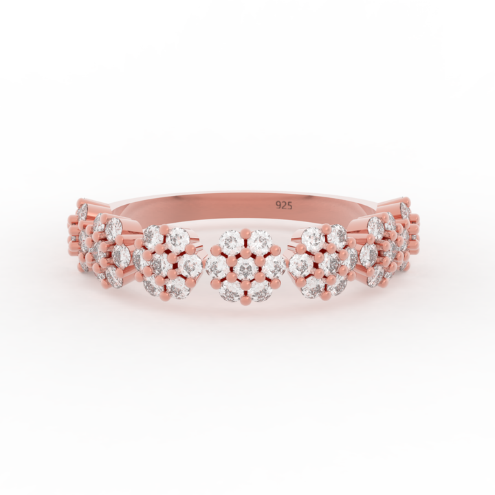 Bloom Cluster Half Wedding Band, Hallmarked 925 Sterling Silver