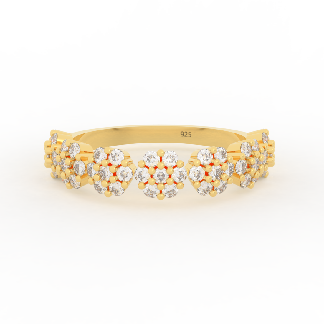 Bloom Cluster Half Wedding Band, Hallmarked 925 Sterling Silver