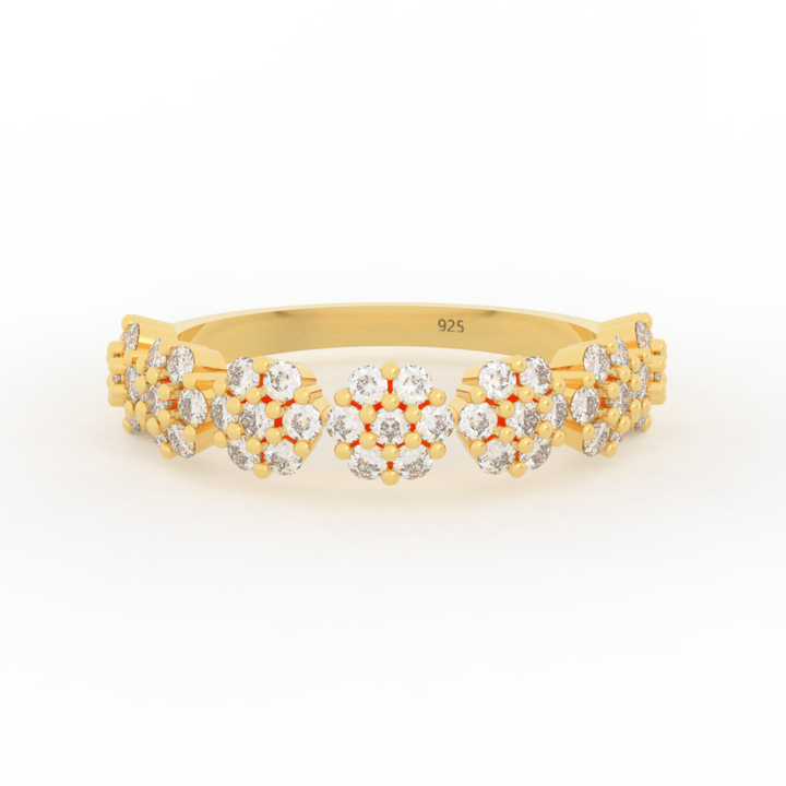 Bloom Cluster Half Wedding Band, Hallmarked 925 Sterling Silver